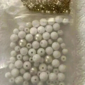 Lot Beads White Small And Golen Beads Super Tiny G